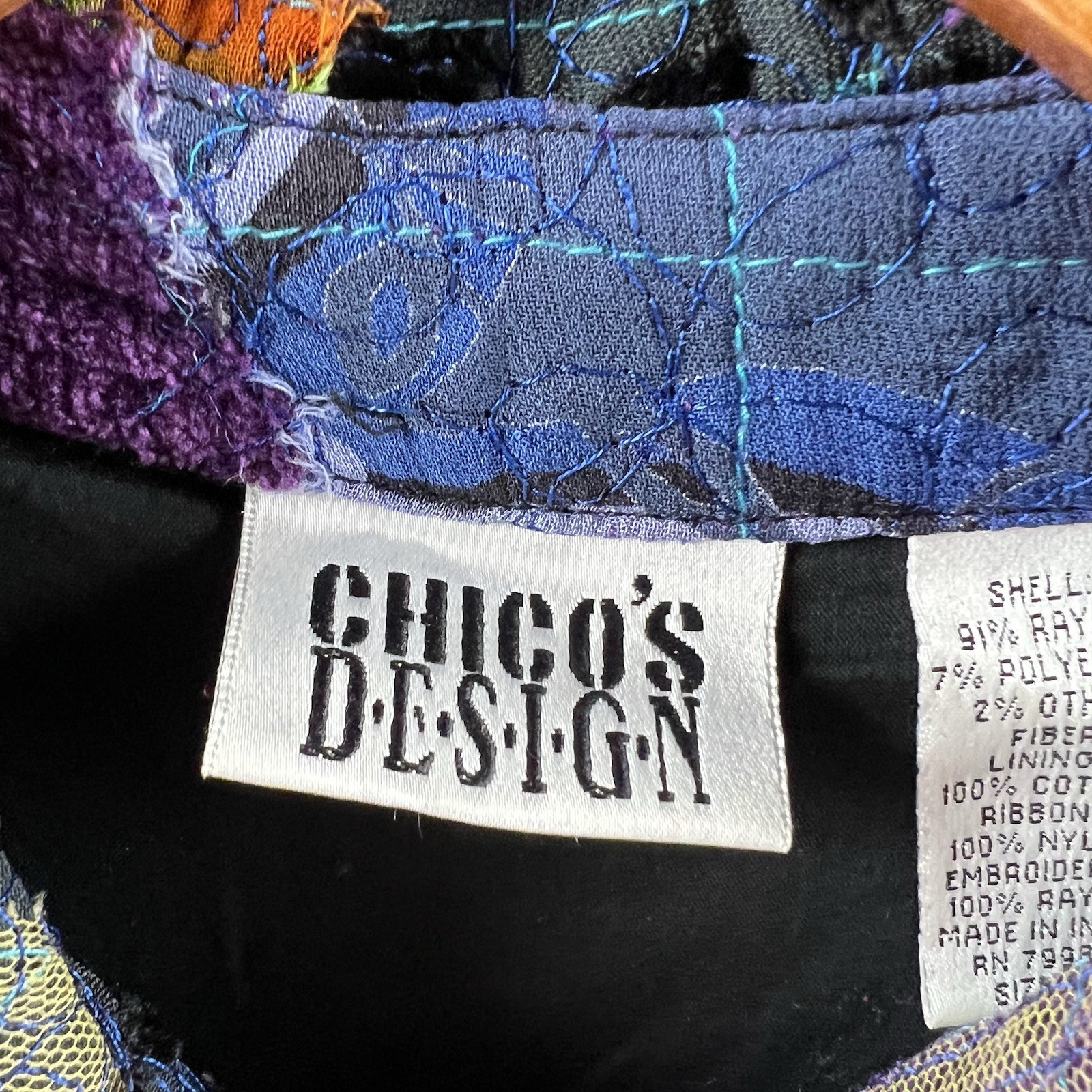 Chicos Jacket Size 3 Colorful Patchwork Floral 3D… - image 16