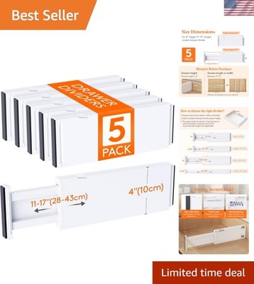 5 Pack 4'' High Drawer Dividers 28-43.5cm/11-17'' Adjustable Drawer Organizer f...