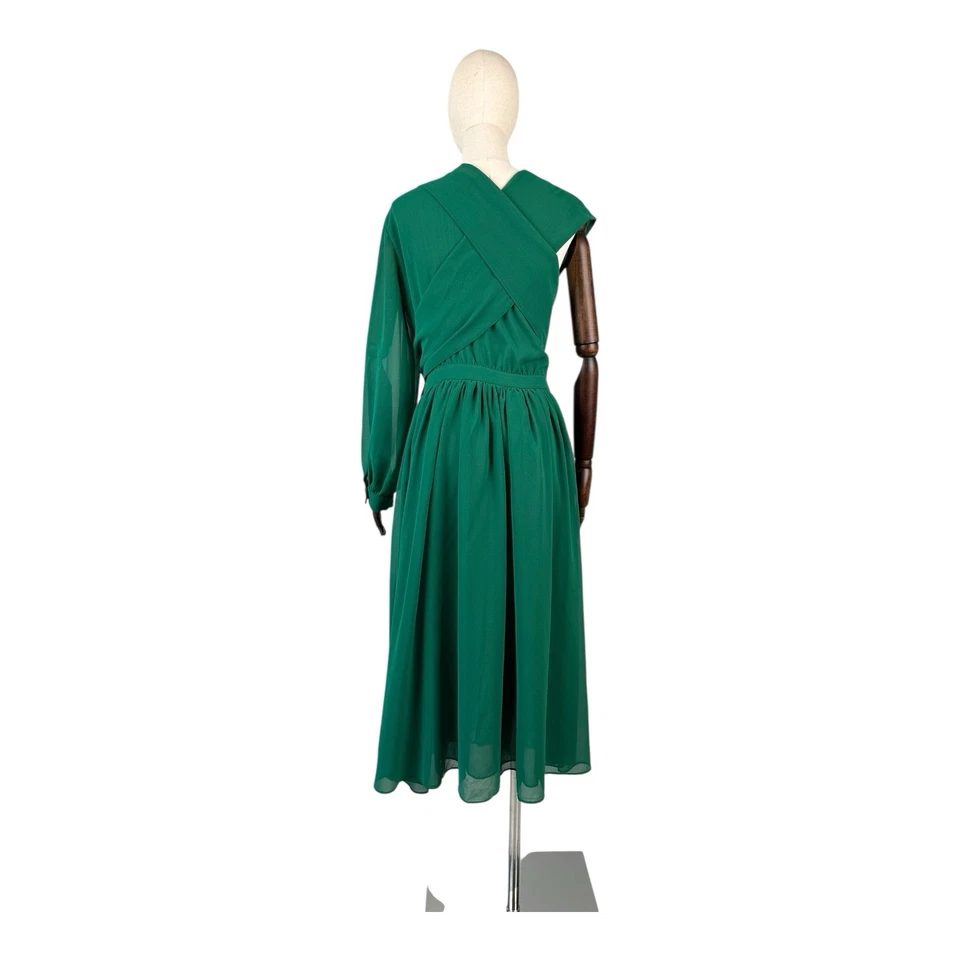 Vintage GUCCI Asymmetrical Sleeve Coctail Dress Green Size 40 - Image 3 of 4