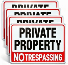 4 Pack Large No Trespassing Signs Private Property, 12x8 Inch Rust Free Aluminum