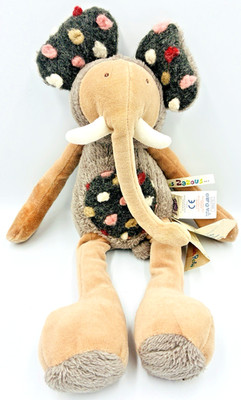 Moulin Roty Elephant Plush Les Zazous Collection Gray Doudou Lovey 14'' NWT