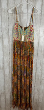 NWT Anthropologie Raga Parkland Maxi Dress Gold Medium Boho Embroidered Festival
