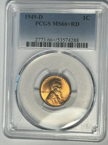 1949 D LINCOLN CENT PCGS MS 66+ RED