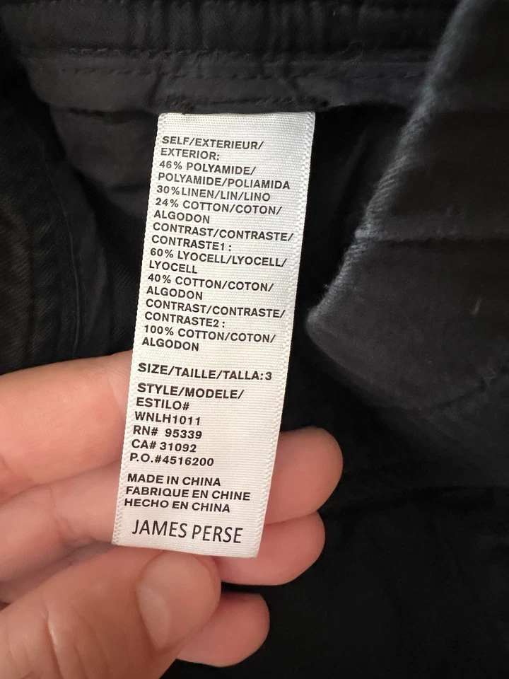 James Perse Herringbone Drawstring Pants Size 3 (32) Poly Cotton Linen Black - Image 4 of 4