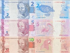 SET 3 St. Brasilien Banknote 2-5-10 Bra.Real P252-254 UNC - unzirkuliert
