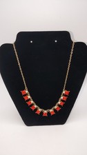 Retro Carnelian / Coral Colored Faceted Glass & Rhinestone Necklae Necklace