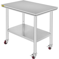 90X60cm Tavolo in Acciaio Inox da Lavoro per Cucina Professionale con 2 Piani