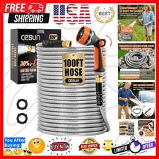 100 ft Metal Garden Hose, Stainless Steel Heavy Duty Water Hose With 10 Funct...