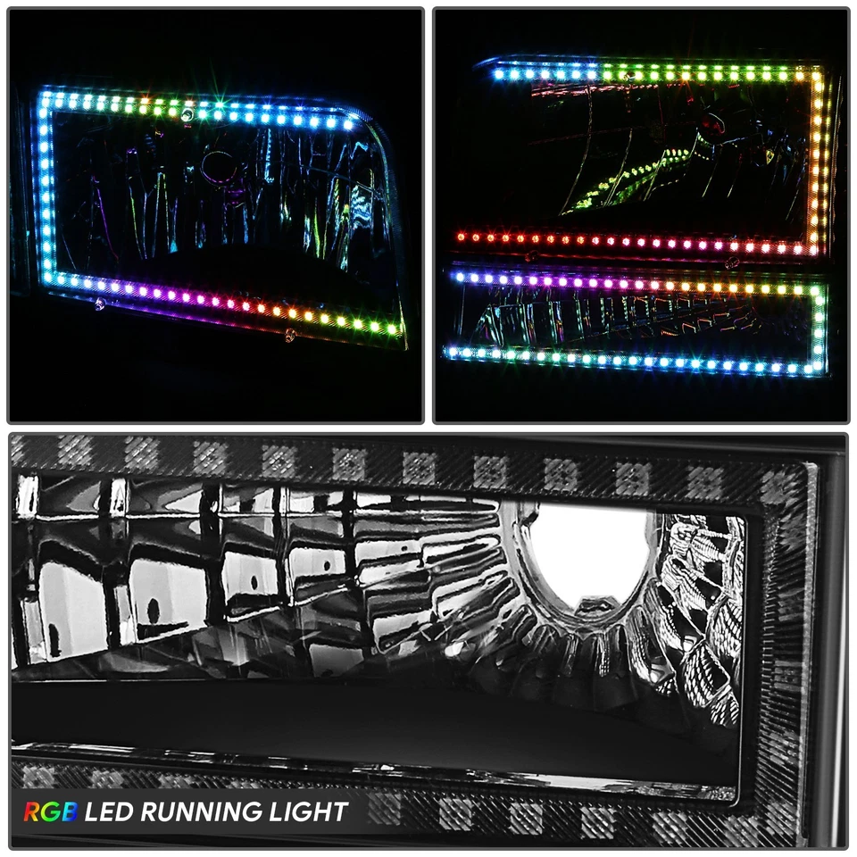 Barra de luz LED negra ámbar Fit 92-96 Ford F-150 F-250 F-350 Bronco RGB Foto 4 de 4