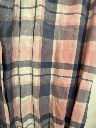 EUC Saks Fifth Avenue Sleevless Shirt Dress Cotton Linen Pink Blue Plaid Sz S - Picture 4 of 5