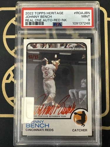 2022 Topps Heritage Johnny Bench Real One Auto 42/73 PSA 9