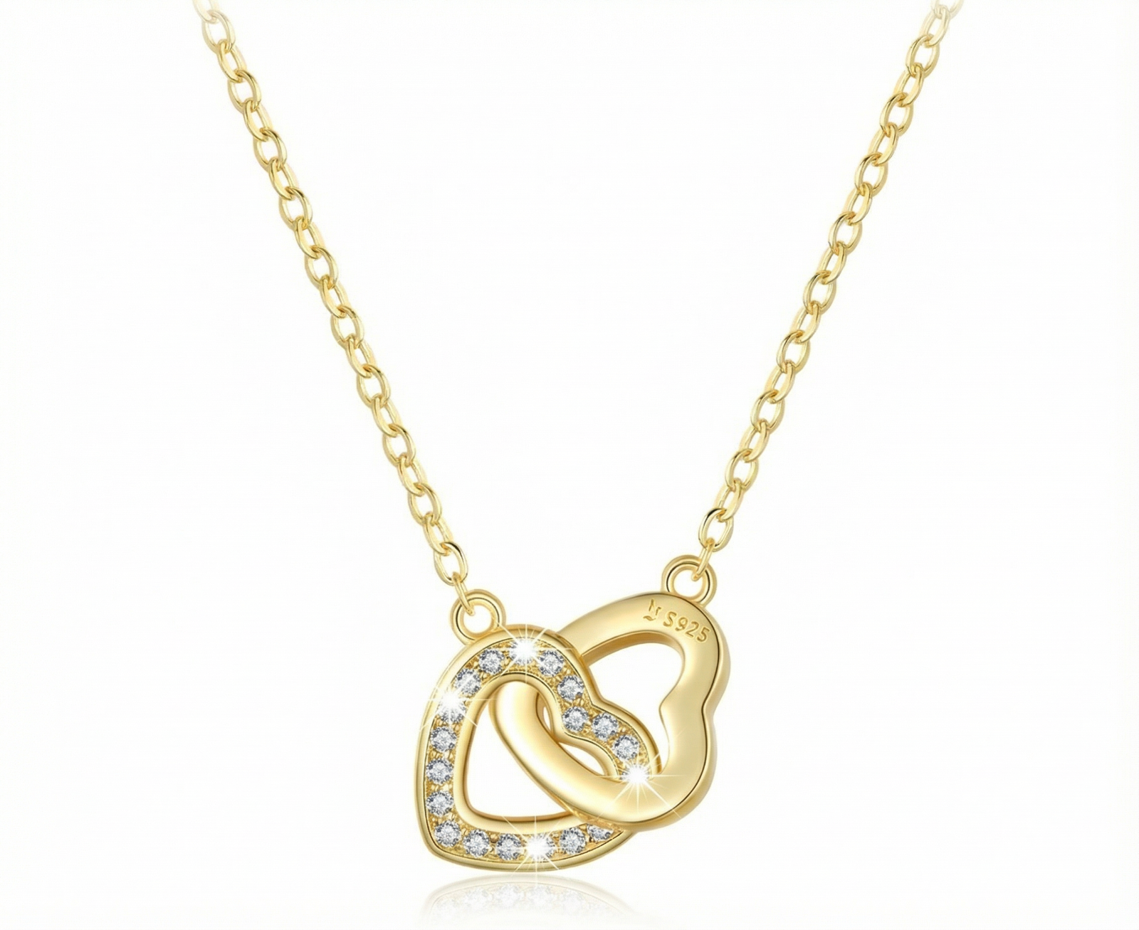 Gold Necklaces For Womens 9ct Double Heart Dainty Chain & Pendant Necklace