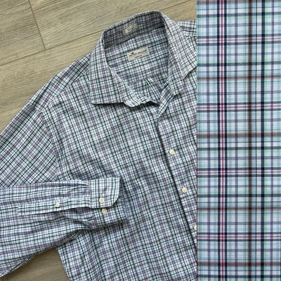 Peter Millar Crown Ease XL Blue Plaid Button Down Shirt Long Sleeve Cotton
