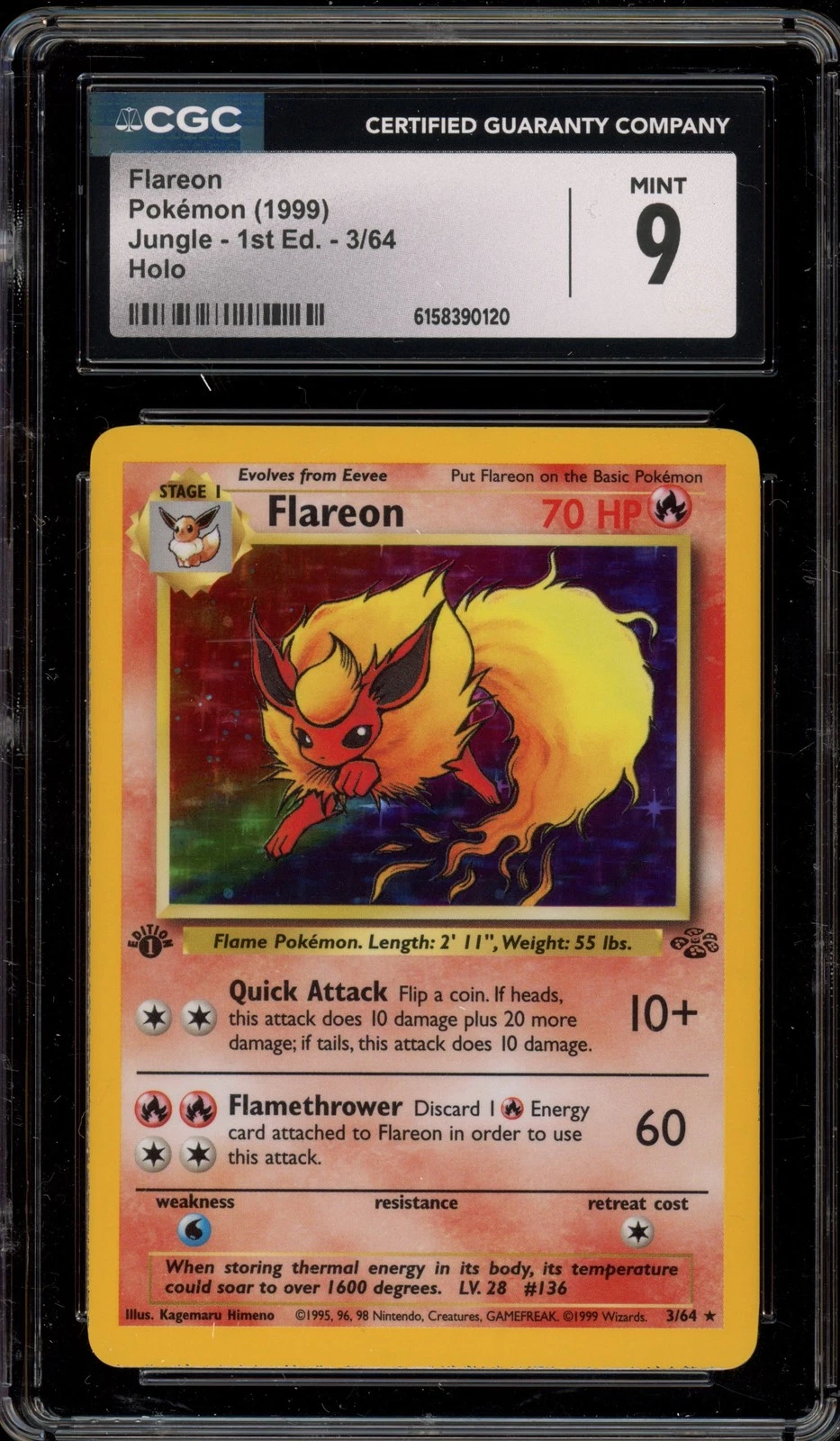 Pokemon Flareon Jungle 1st Edition Holo Rare #3 CGC 9 Mint