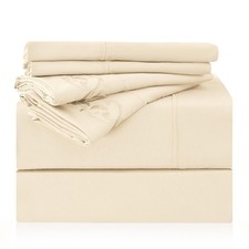 4-Piece Twin Size Cream Sheet Set Wrinkle-Free Microfiber 16 in Deep Pockets