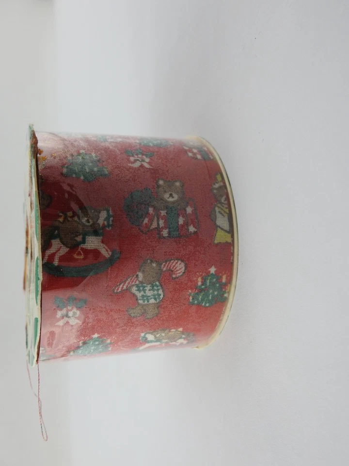 Vintage Berwick Christmas Fabric Ribbon Bears Trees Red 2 Yards 2¼ Inch Wide - Image 4 of 4