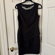Connected Apparel Women’s Little Black Dress Layered Sz 8 White Pearl Neckline
