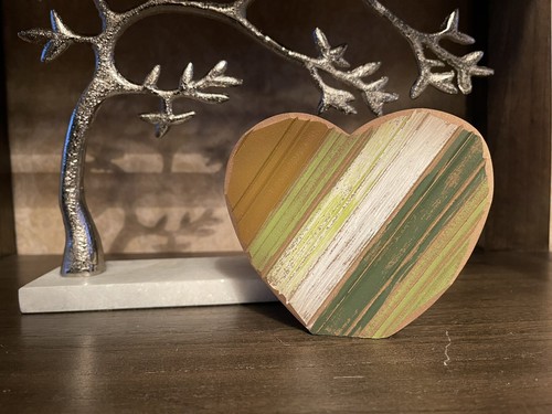 Wood Green & White Heart Valentines/ St. Patrick's Day .Table Top Shelf Décor.