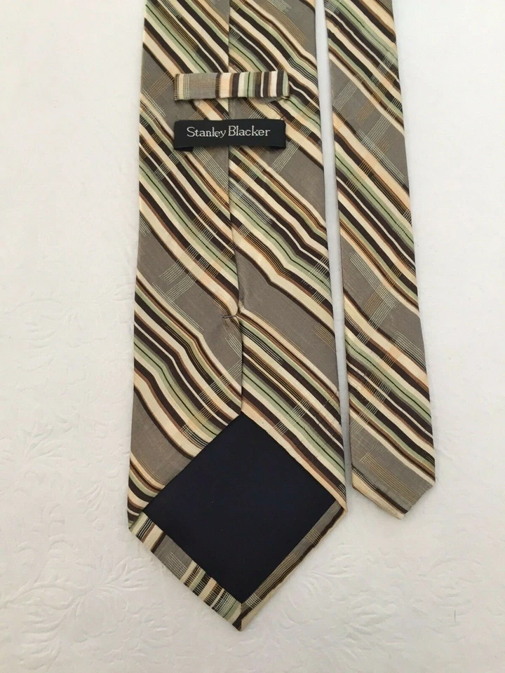 Stanley Blacker Men's Tie Green Multicolor Striped Pattern 100% Silk  — 第 4/4 张图片