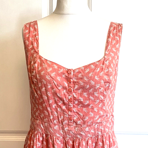Fat Face - Size 16 Salmon / Coral Palm Tree Strappy Dress - Picture 2 of 6
