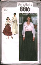 8816 Vintage Simplicity SEWING Pattern Misses 1970s Pullover Blosue Skirt Sash