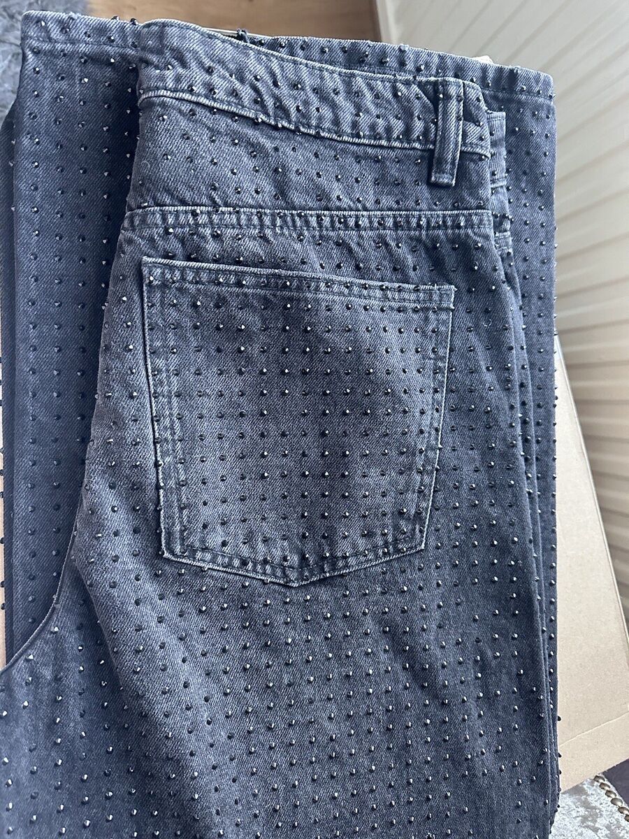 ZARA NEW WOMAN LOW-RISE TRF SUPER WIDE-LEG RHINESTONE JEANS ZARA NEW WOMAN LOW-RISE TRF SUPER WIDE-LEG RHINESTONE JEANS