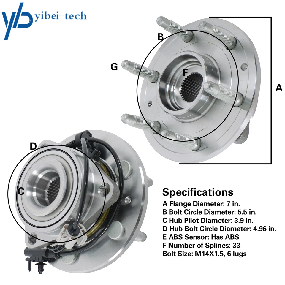 Conjunto de buje de cojinete de rueda delantera para Chevy Avalanche y Silverado 1500 2007-2013 Foto 4 de 4