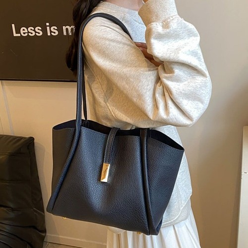 Elegant Simple PU Leather Handbag Solid Color Tote Bag Women's Shoulder Bag - Picture 7 of 9