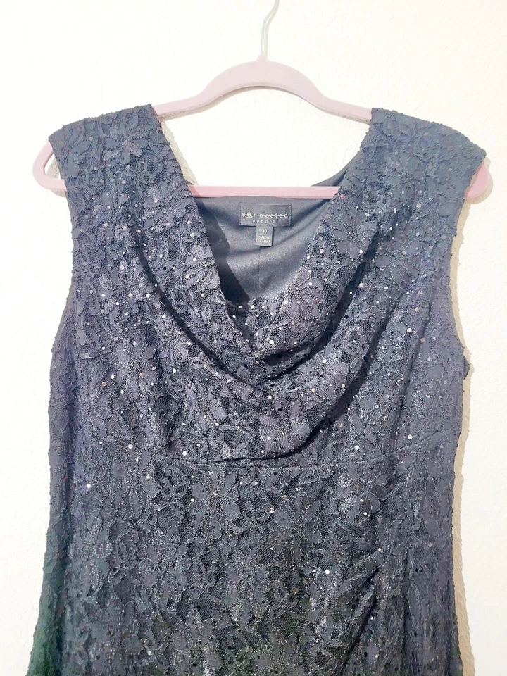 Vestido Connected Apparel Negro Encaje Lentejuelas Talla 10 Noche Formal Sin Mangas Foto 2 de 4