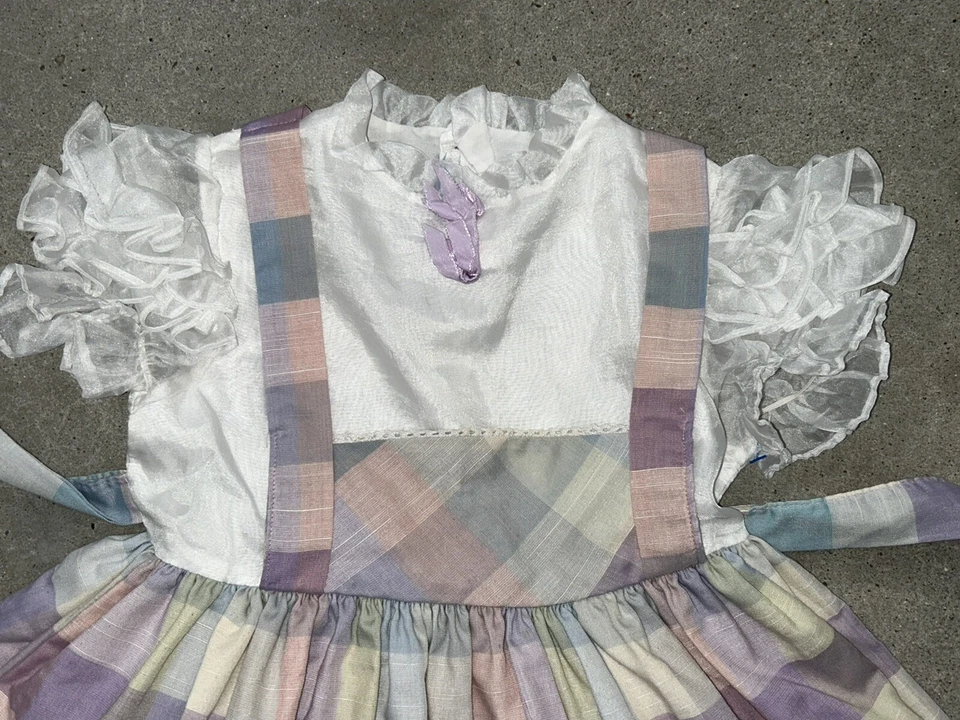 Vintage Martha’s Miniatures Fussy Pastel Plaid Pinafore Dress 6X GUC Easter - Image 2 of 4