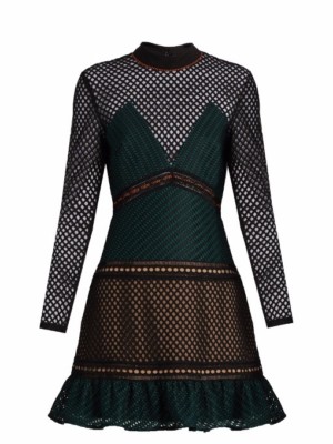 self portrait green and black dress Embellished satin minidress in black - Self Portrait