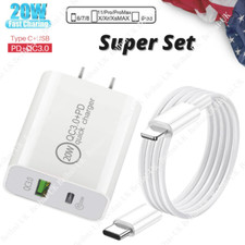 20W Dual Ports USB Adapter PD Charger USB C Cable For iPhone 14 13 12 11 Pro XR