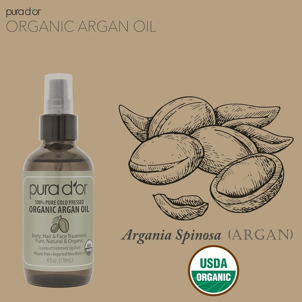 PURA D'OR Dor Moroccan Argan Oil 100% Pure Organic 4 fl oz, for Face Skin & Hair - Image 4 of 4