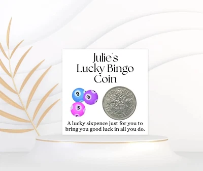 HANDMADE Personalised Lucky Bingo Coin, Lucky Sixpence, Christmas Gift For Mum Nan Friend