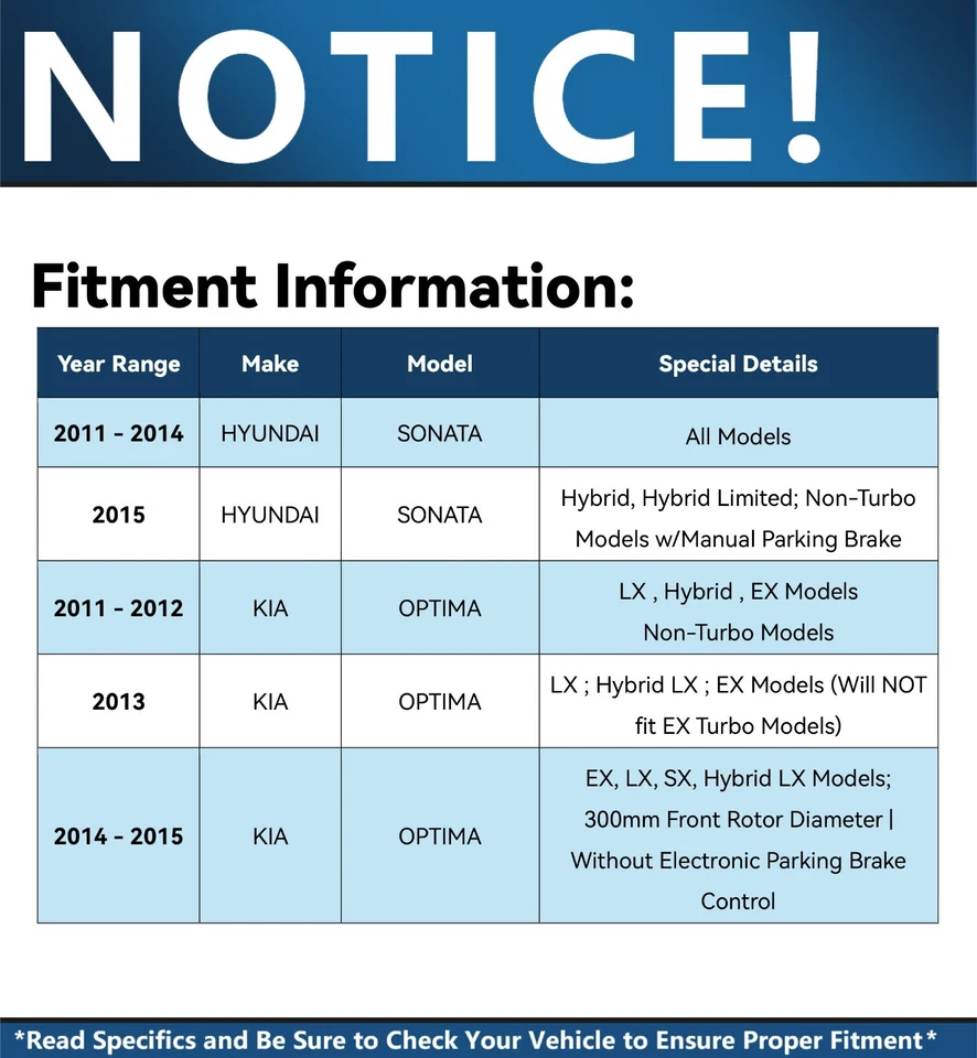 Pastillas de freno cerámicas rotores delanteros 11,18" traseros 11,81" para Hyundai Sonata Kia Optima Foto 2 de 4