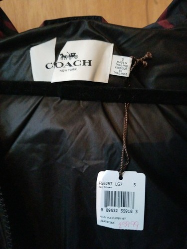 Coach Riley plaid navy crimson size S vest gray duck puffer - Picture 12 of 12