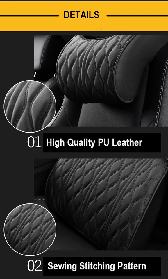 Memory Foam Car Neck Pillow PU Leather Auto Seat Lumbar Support