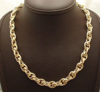 Technibond  Interlocked Rolo Chain Necklace 14K Yellow Gold Plated Silver 
