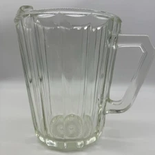 HAZEL ATLAS Elegant Ribbed Optic Heavy Solid Clear Glass Pitcher 26 Ounces 1950s