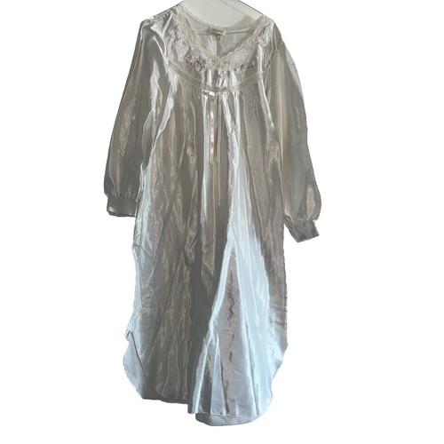 Barbizon Nightgown Cream Ivory Lace Embroidered Long Sleeve Vintage Size S