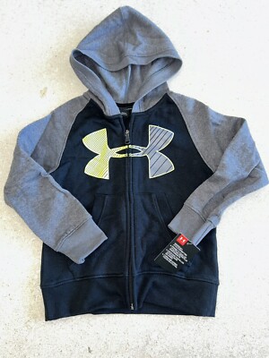 New under Armour Boys grey Black Hoodie Sweatshirt Top Size