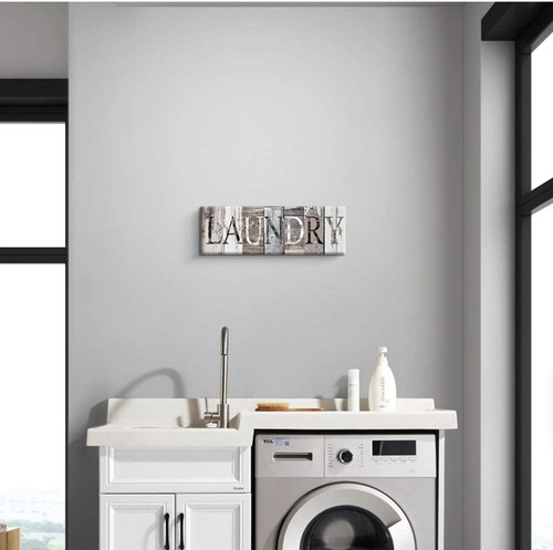 Laundry Print Sign Canvas Wood Art Wall Decor 6x17” Rustic Vintage - Picture 2 of 4