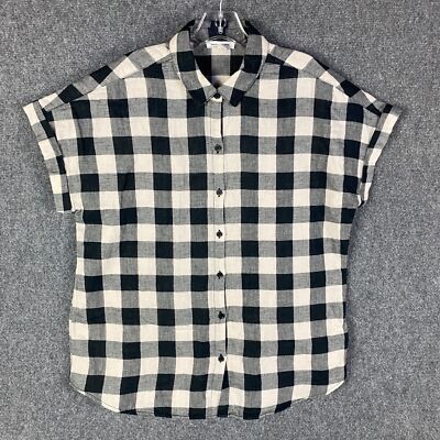Beach Lunch Lounge Button Up Top Women's Large Half Sleeve Checkers 100% Cotton