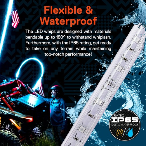 Antena de luz látigo LED 2 piezas 5 ft RGB poste de bandera para UTV ATV Polaris RZR Can Am - Imagen 4 de 9