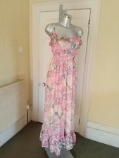 BNWT £50 VINTAGE MONSOON Pink Floral BOHO FLOATY Maxi/Long Dress ACCESSORIZE XS