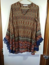 Pink Diamond Boho Burnt Orange Rusty Autumnal Colors Floral Dress, SDize S, 2469