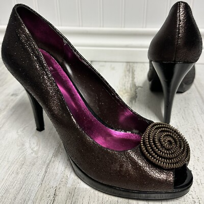 Taryn Rose Bronze Peep Toe Pumps Stiletto Heels 10 EU