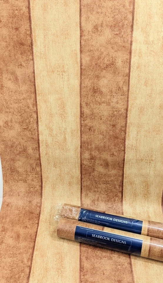 Lote de 2+ rollos dobles diseño Seabrook vertical rayas anchas papel tapiz naranja tostado Foto 2 de 4