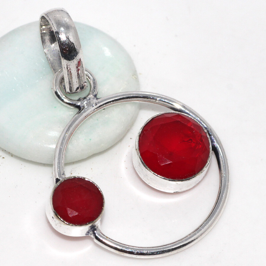 Red Onyx 925 Silver Plated Handmade Pendant Jewelry 1.5 Inch JW