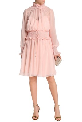 mikael aghal pink dress MIKAEL AGHAL Designer Sheer chiffon Pastel Pink Smocking dress Size 0 RRP  $795